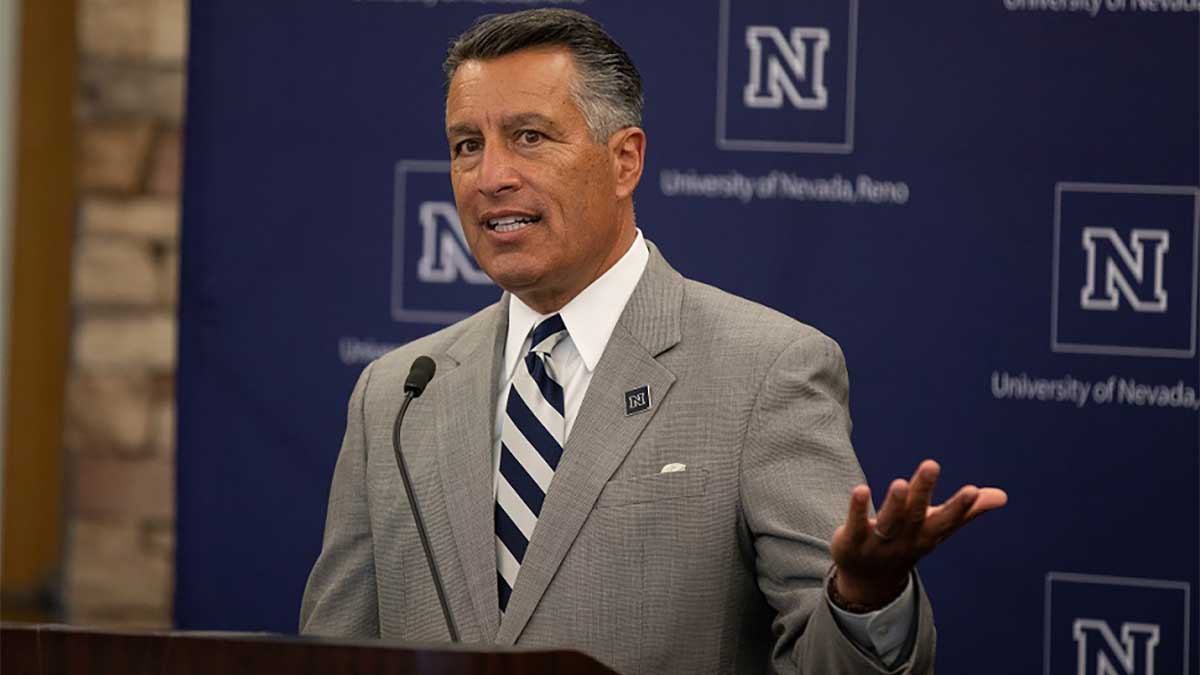 President Brian Sandoval at a press conference.