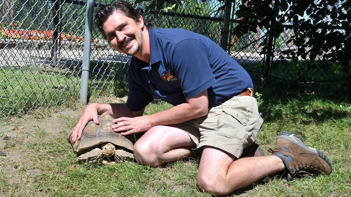 Logan Wood with a tortoise