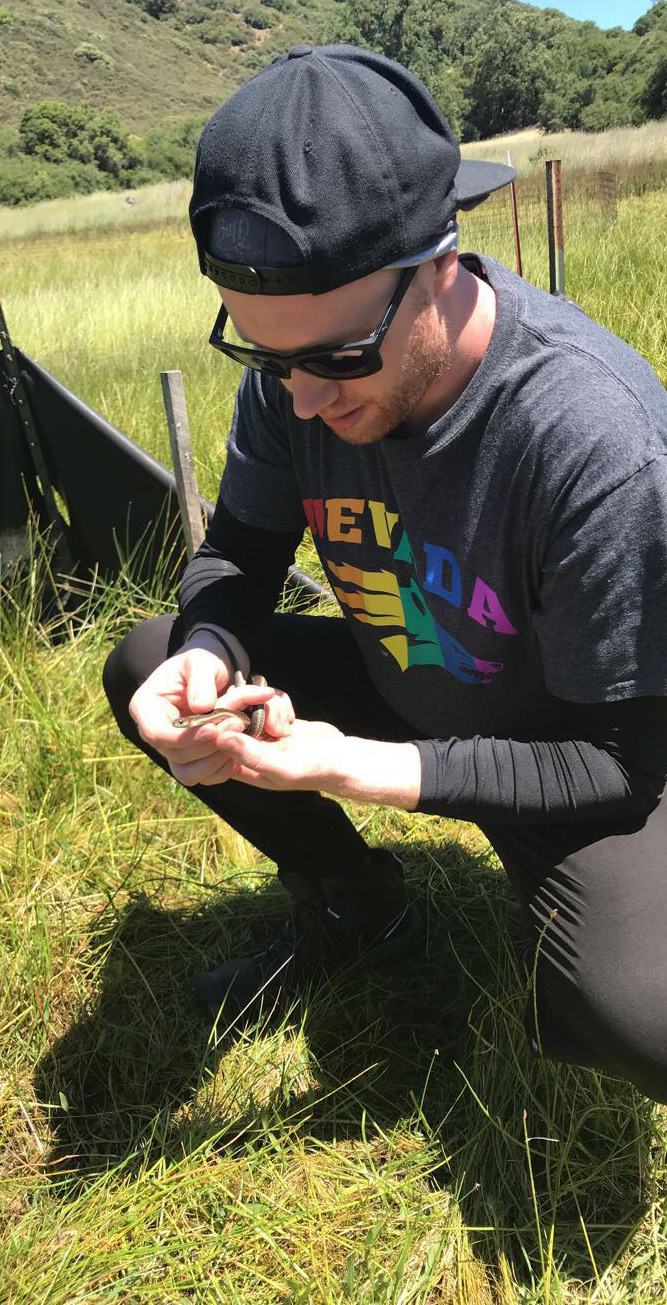Current University postdoctoral fellow Robert del Carlo catching a snake for an experiment.