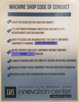The machine shop code of conduct sign