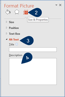 Format picture dialog box with pointers indicating the location of items 2, 3, and 4 from the  list above.