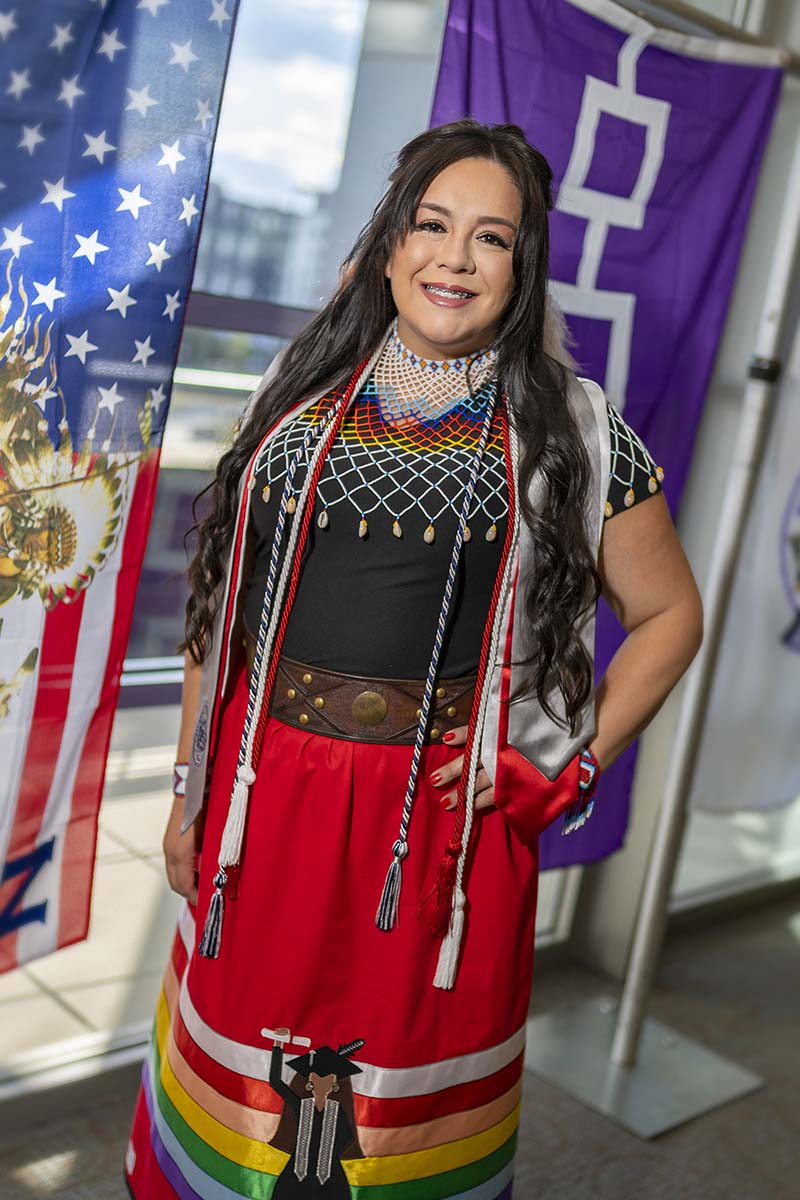 Christina Thomas in Paiute, graduation regalia