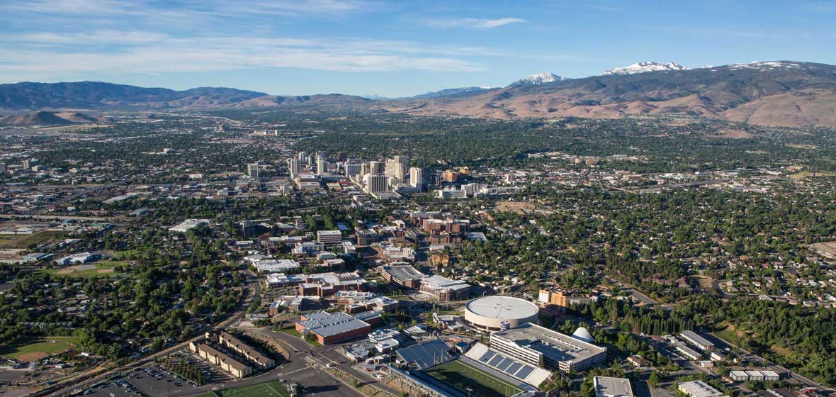 An aerial shot of campus.