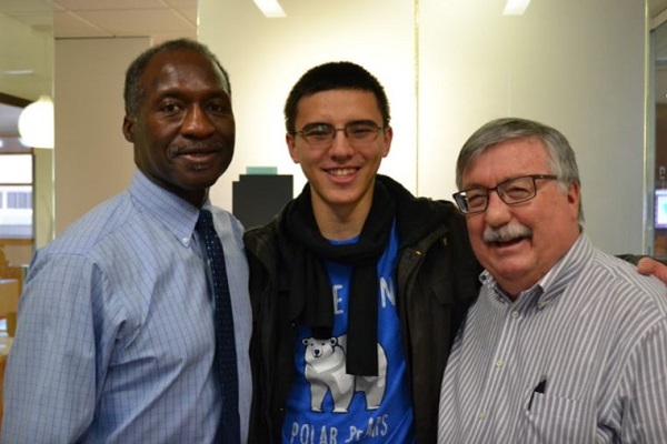 Professor Caesar Andrews, student Daniel Lang, and Professor Bob Felten posing together