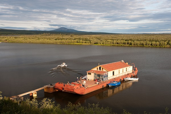 90-foot barge that served as a mobile base for field trips up and down the Kolyma River