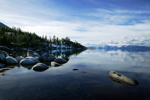 Lake Tahoe shoreline in winter