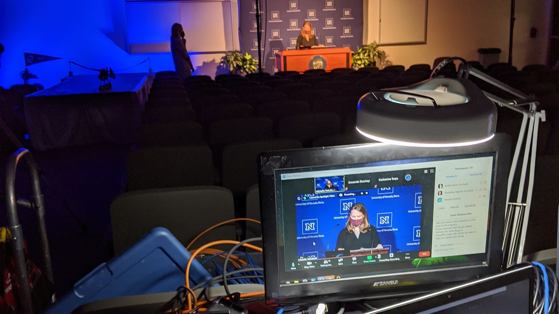 The William N. Pennington Engineering Building Opening Rehearsal from the viewpoint of the mobile broadcast studio built by the @One Events and Production team.