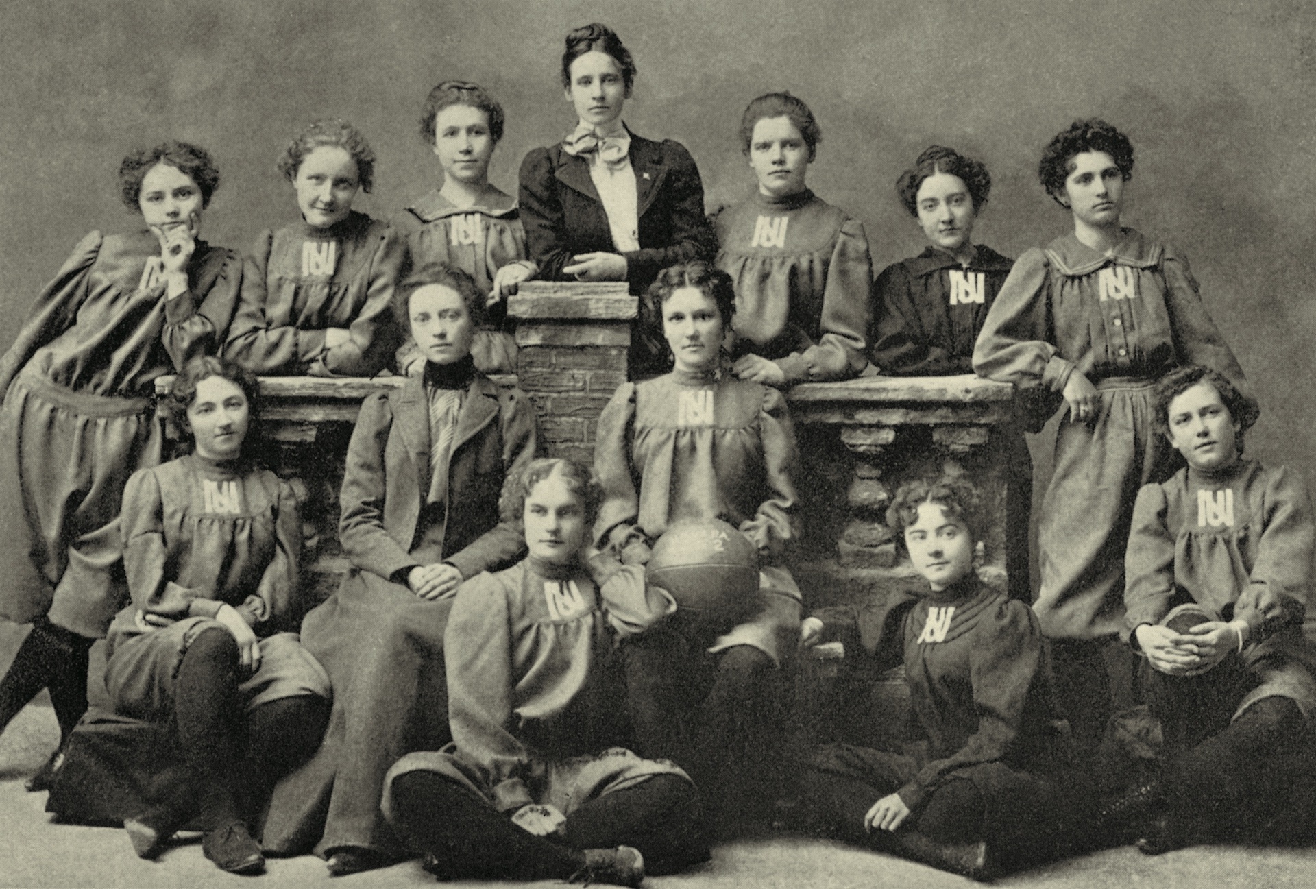 A black and white image of the University of Nevada Women's Basketball team from 1898.