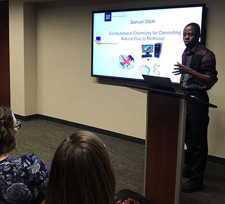 Samuel Odoh presents at the Early Career Faculty Future Collaborators Lightning Talk event