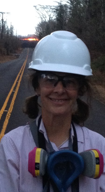 Bernadette Longo in front of lava flow in Kilauea