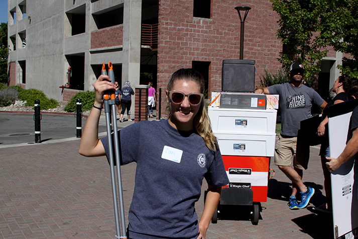 Student volunteer outside parking garage