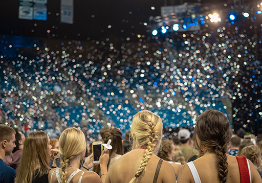 Students at Opening Ceremony being showered with confetti