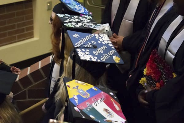 Decorated graduation caps.