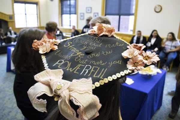 Grad cap inside the Linn Reading Room