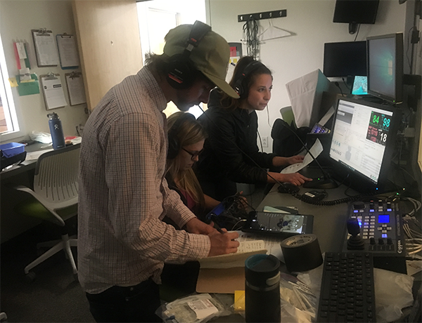 Libraries VR team with a partner from psychology are seen behind the scenes during 360-degree video filming Libraries VR team with a partner from psychology are seen behind the scenes during 360-degree video filming