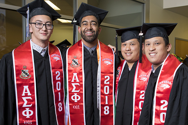 Graduates representing Greek Life at the Asian American & Pacific Islander Graduate Celebration