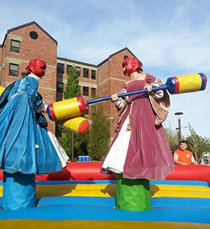 Allison Blair and friend jousting in Tudor dresses