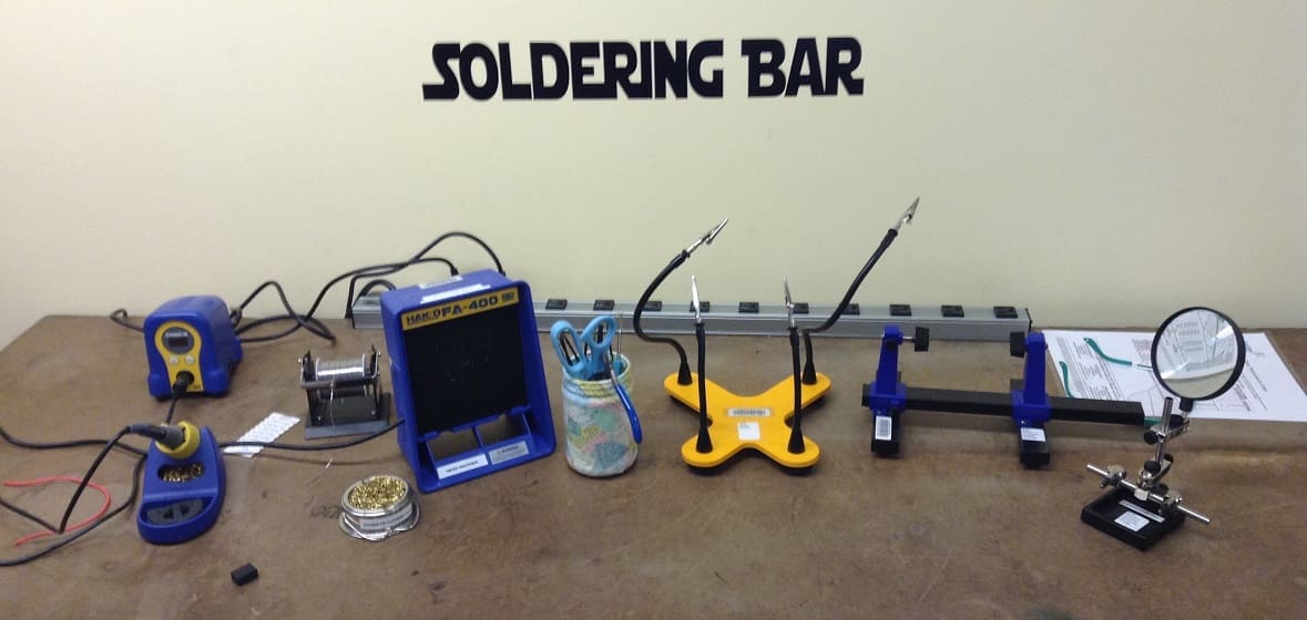 A soldering station for students to use.