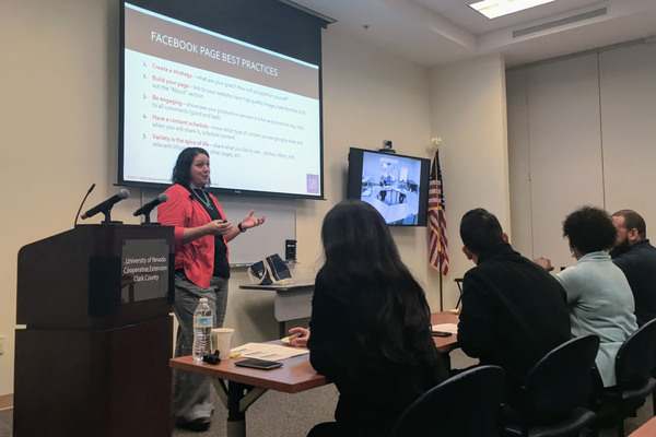 Lindsay teaching best practices for using social media to convey University research to the public. Photo by Ashley Andrews.