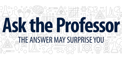 "Ask the Professor: The answer may surprise you!" with science-related doodles in background