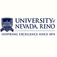 "A University logo with the words &quot;University of Nevada, Reno&quot; above a line with the words &quot;Inspiring Excellence since 1874&quot; below the line. Next to the words is a drawing of Morrill Hall in blue with a banner below it that reads &quot;150 Years.&quot;"