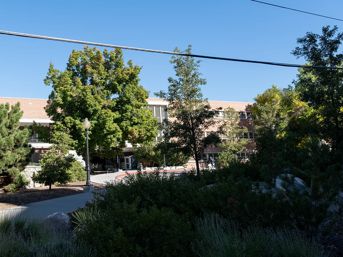 This 2023 photo shows the front of the Max C. Fleischmann Building on the University of Nevada, Reno campus.