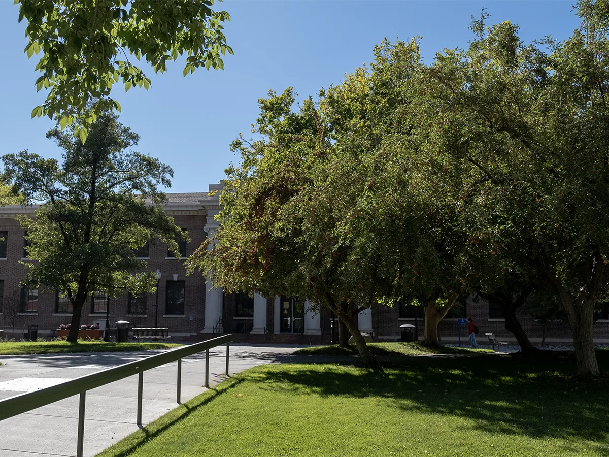 This 2023 photo shows the front of the Thompson Building on the University of Nevada, Reno campus.