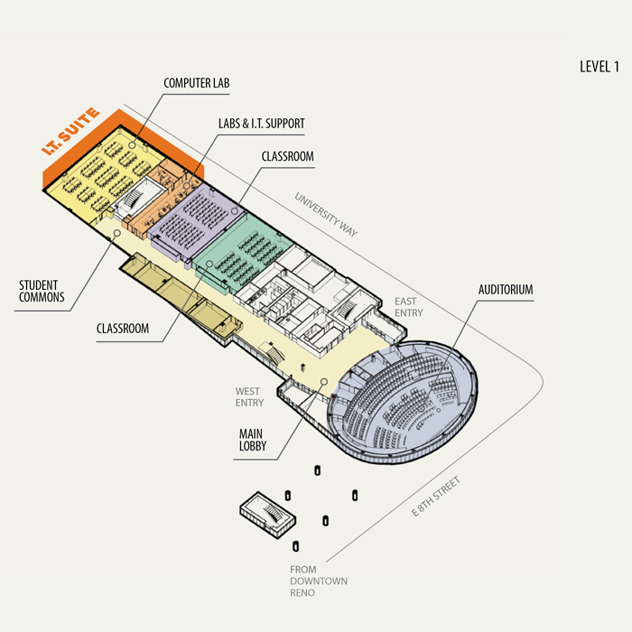 Floorplan for level 1 of the new College of Business building
