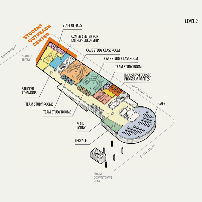 Floorplan for level 2 of the new College of Business building