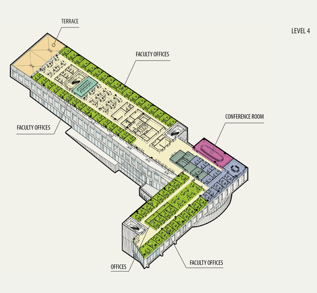 Floorplan for level 4 of the new College of Business building