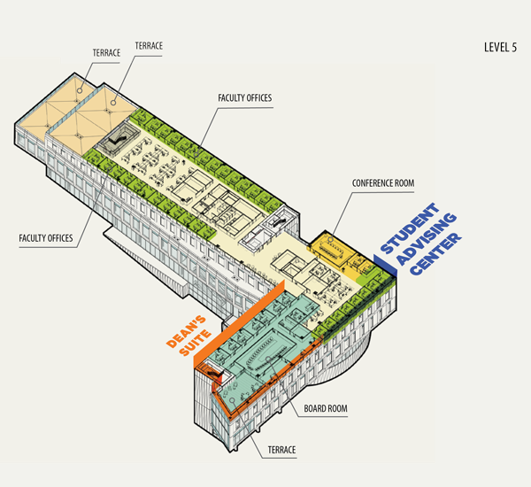 Floorplan for level 5 of the new College of Business building