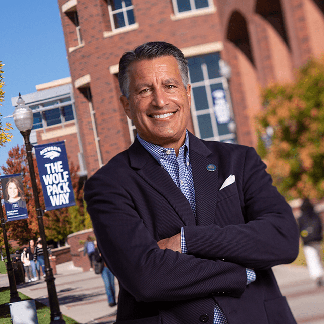 President Brian Sandoval outside at the upper Quad.