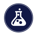 Blue icon of a science beaker in white