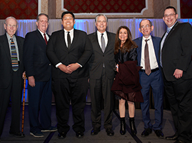 Dr. Chester Newland (University of Southern California, Ret.), Mr. Sterling Franklin (Trustee, Morris S. Smith Foundation), Alex Pham (Spring 2020 Awardee), Dr. Gregory Mosier (Dean, The College of Business), Ms. Simi Raffiee, Dr. Kambiz Raffiee (Associate Dean, The College of Business), and Dr. Frederick Steinmann (Assistant Research Professor, The College of Business).