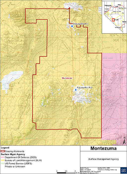 A map showing several potential study sites.