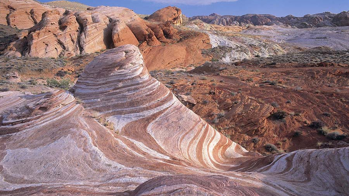 Mountains and valleys in Nevada's Valley of Fire state park.