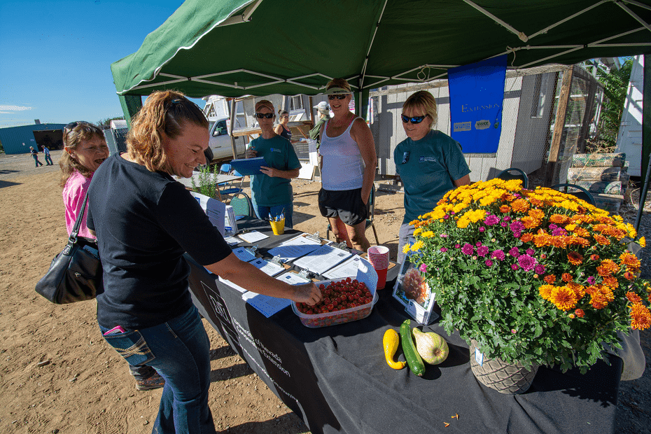 Master gardeners hosting a booth at field day.