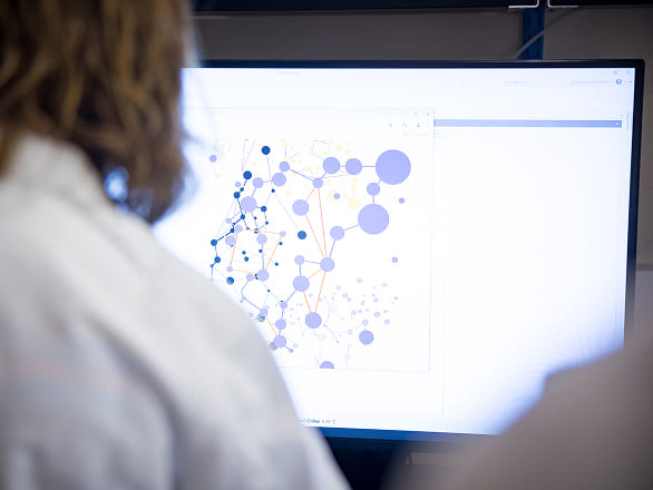 A laboratorian examines a data tree