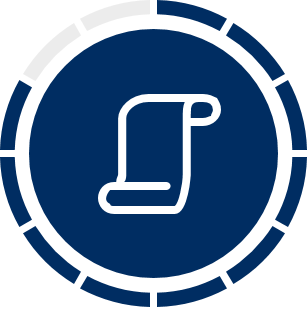 Icon of a scroll on blue circle background 