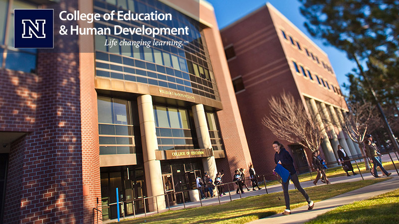 College of Education & Human Development with students in front.