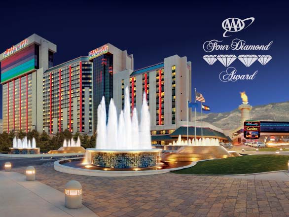 Exterior image of Atlantis Casino Resort Spa and AAA four diamond logo