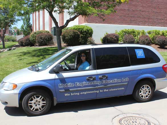 Van for the Mobile Engineering Education Lab with slogan "We bring engineering to the classroom" printed on the side