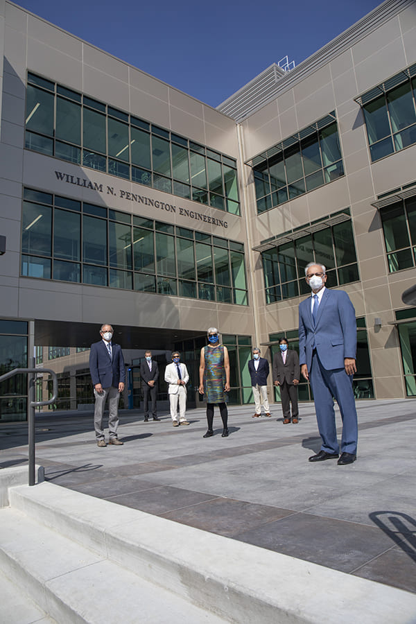 college leaderships on plaza of William N. Pennington Engineering Building