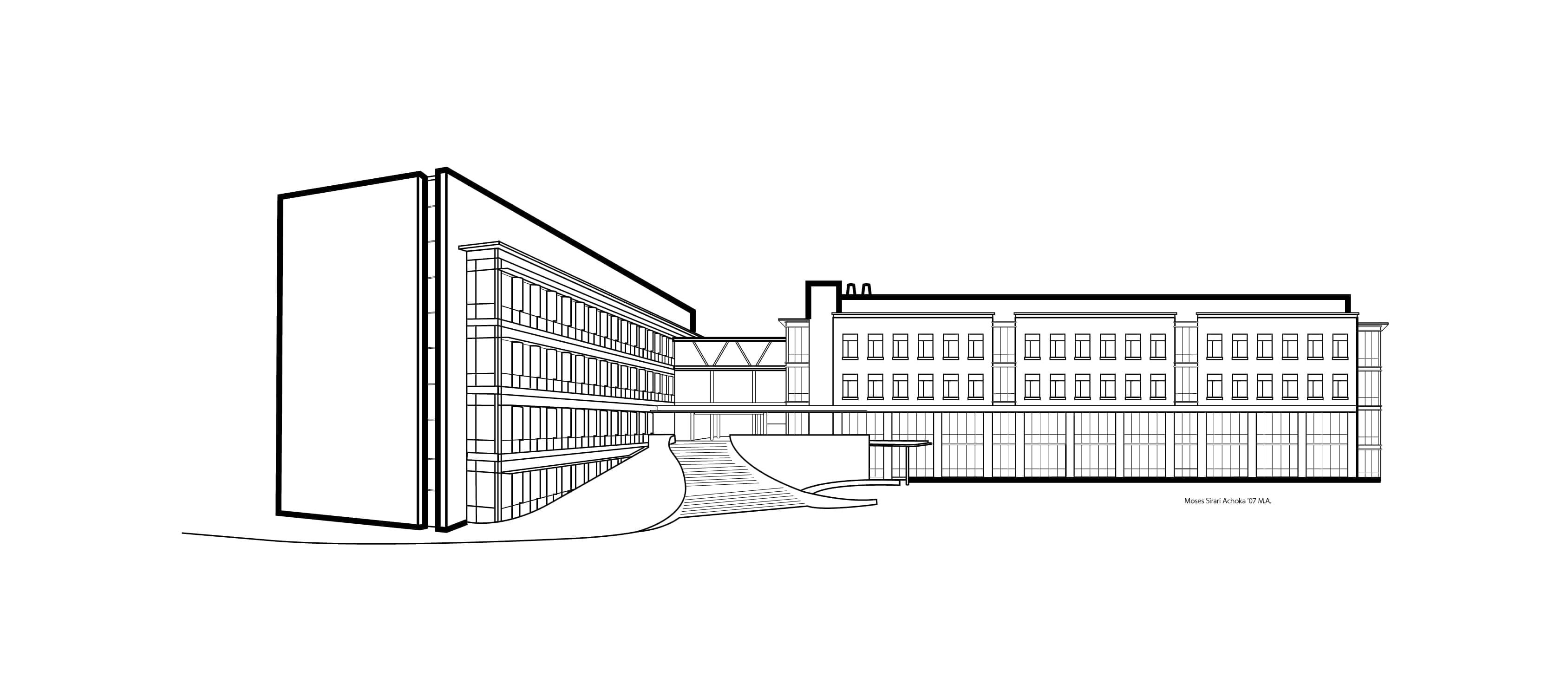 line drawing of William N. Pennington Engineering Building