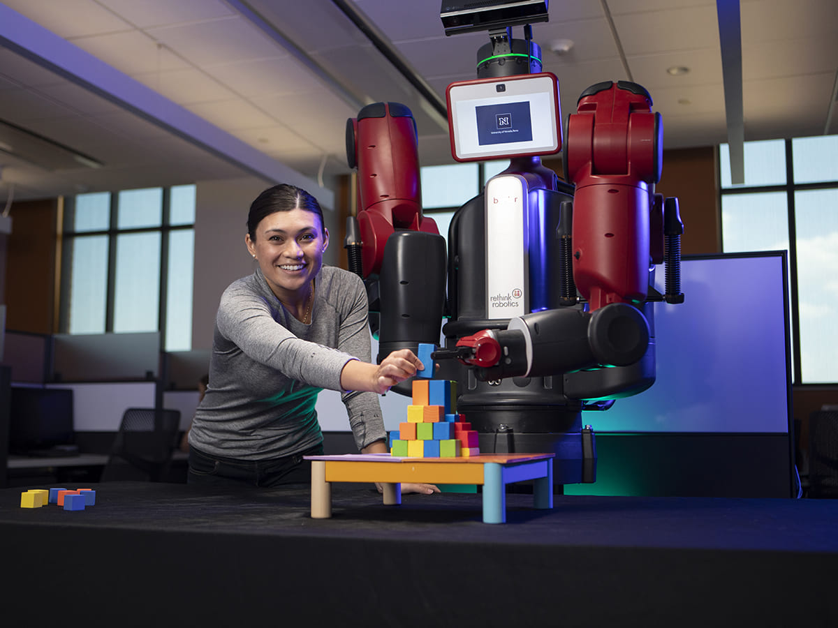 Student with robot