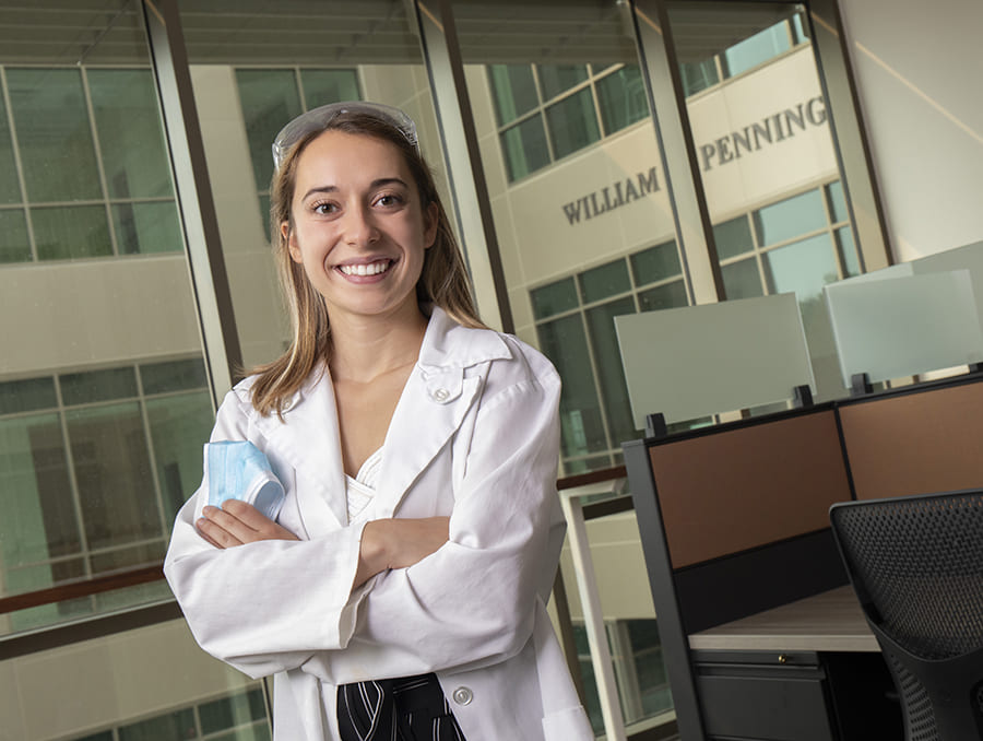 Lauren Mazurowski in lab coat