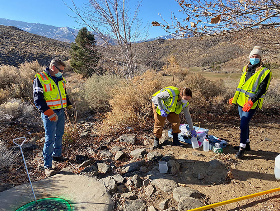Researchers gathering samples in a desert environment