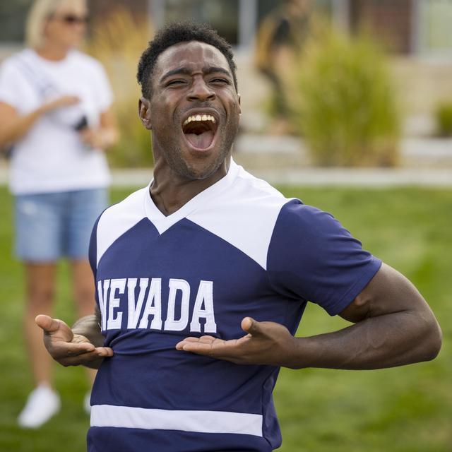 University of Nevada, Reno student celebrating at the 150th anniversary of the school