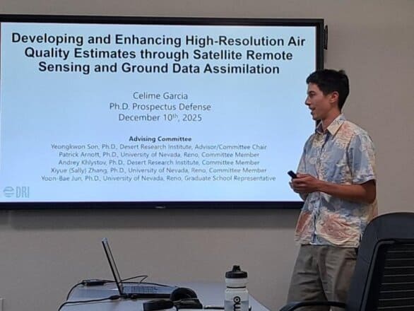 Celime presenting his prospectus at the Desert Research Institute.