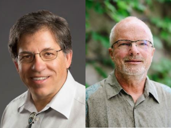 Headshot of Dr. Pat Arnott (left) and headshot of Dr. Hans Moosmüller (right).